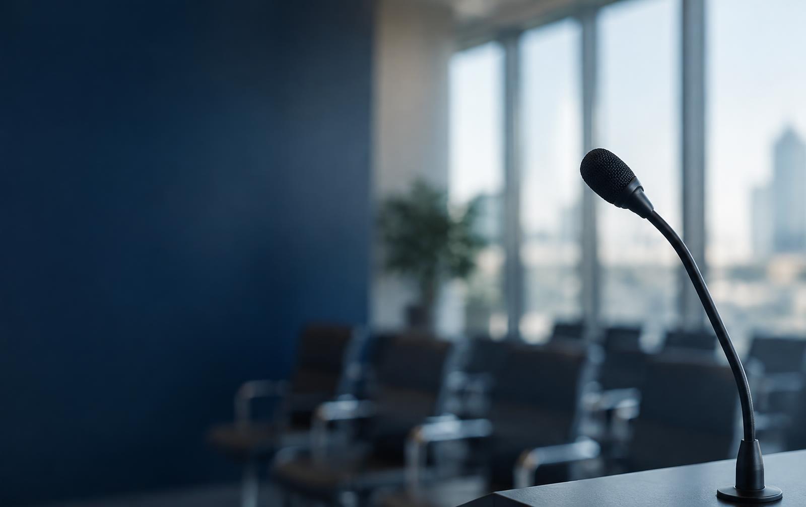 Microphone in a contemporary presentation room